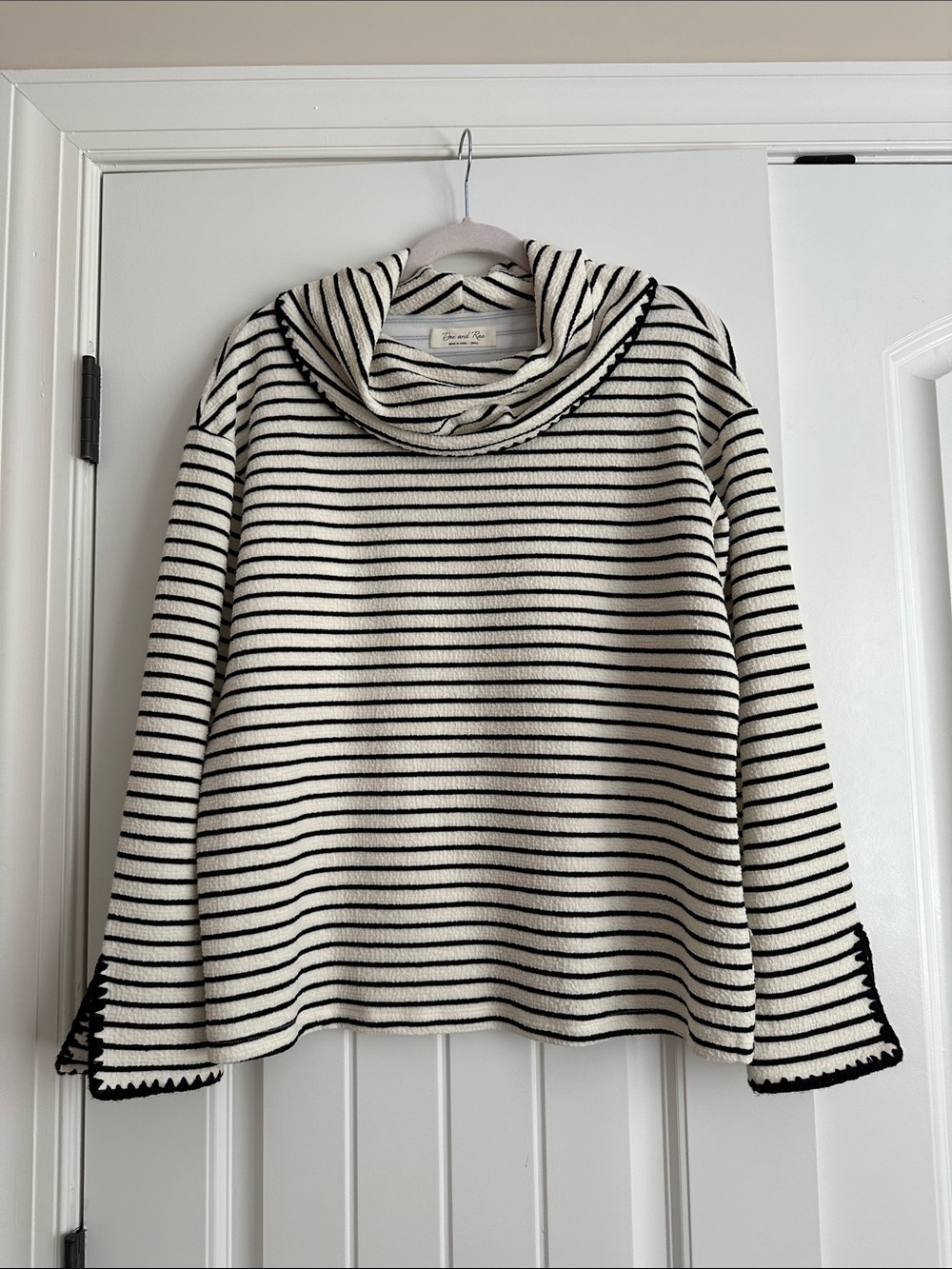 Striped Black and Cream Cowl Neck Sweater